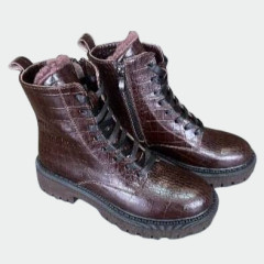 Жіночі зимові черевики Lion Shoes L-378 з лакованої шкіри рептилія