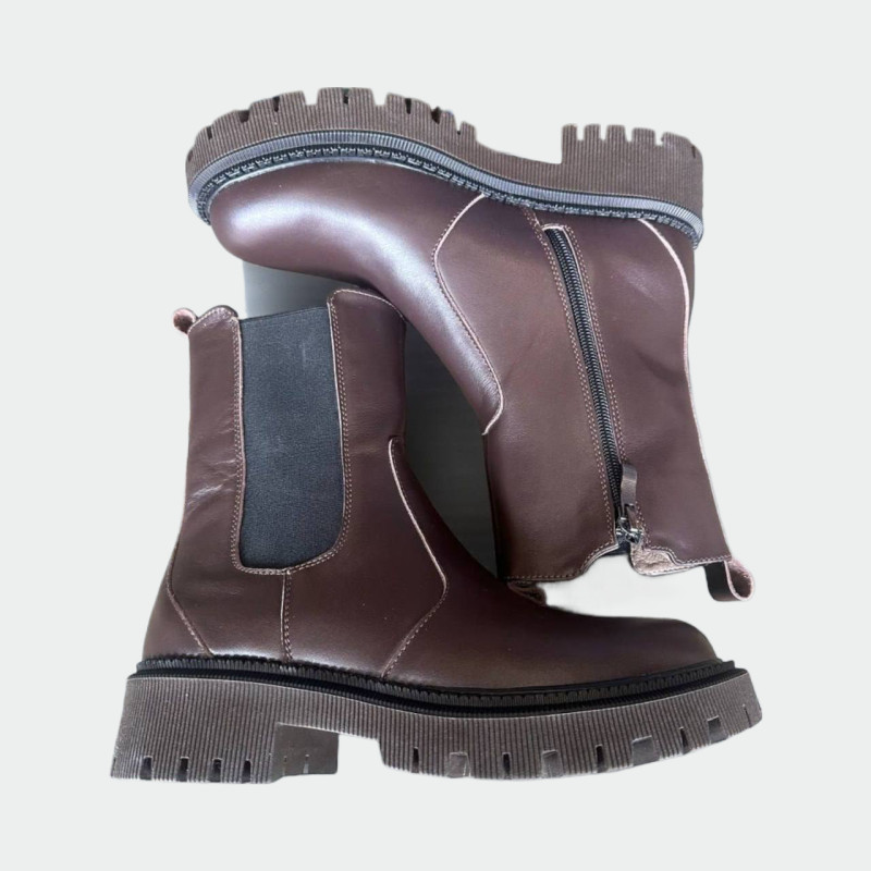 Жіночі зимові черевики Lion Shoes L-18 зі шкіри на овчині - шоколад