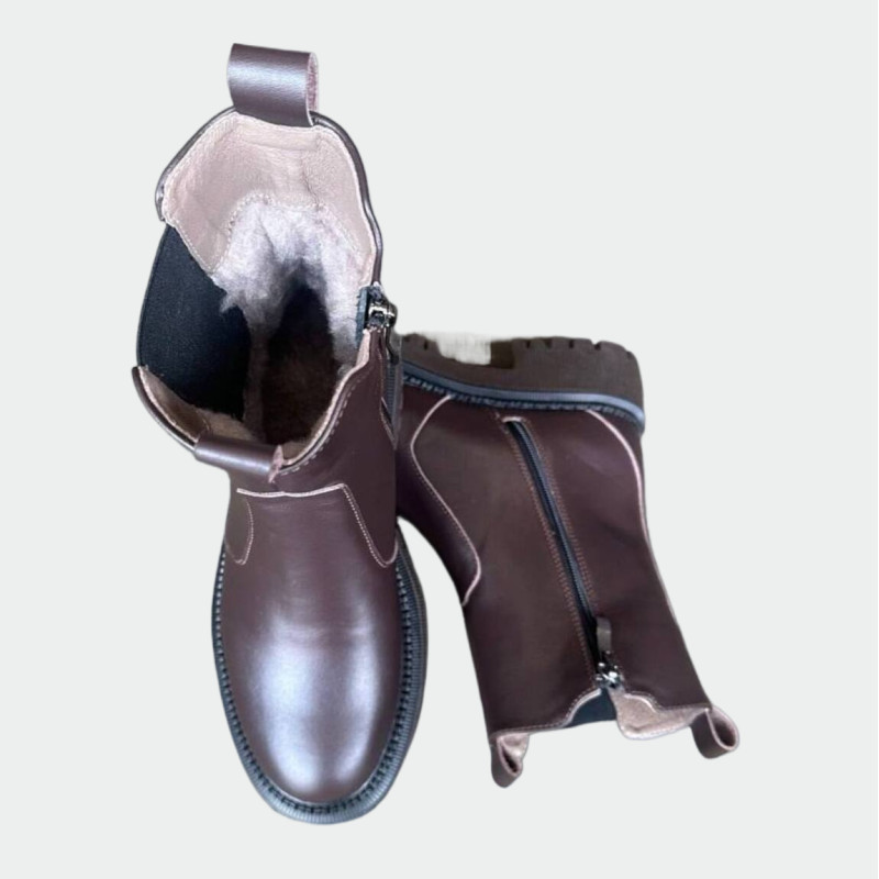 Жіночі зимові черевики Lion Shoes L-18 зі шкіри на овчині - шоколад