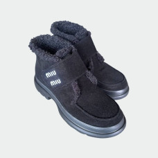 Жіночі зимові черевики Lion Shoes Міу замша овчина чорні