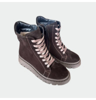 Жіночі зимові черевики Lion Shoes 1105 замша овчина шоколад