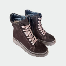 Жіночі зимові черевики Lion Shoes 1105 замша овчина шоколад