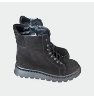 Жіночі зимові черевики Lion Shoes 1105 замша овчина чорні
