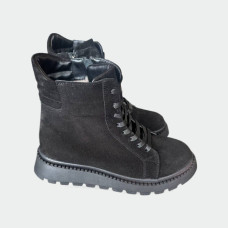 Жіночі зимові черевики Lion Shoes 1105 замша овчина чорні