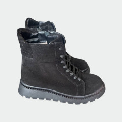 Жіночі зимові черевики Lion Shoes 1105 замша овчина чорні