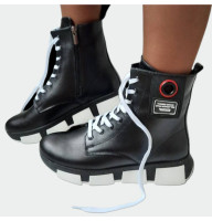 Жіночі зимові черевики Lion Shoes C-378 шкіра овчина чорні