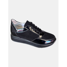 Жіночі чорні кросівки із замші та лакованої шкіри Lion Shoes 86915