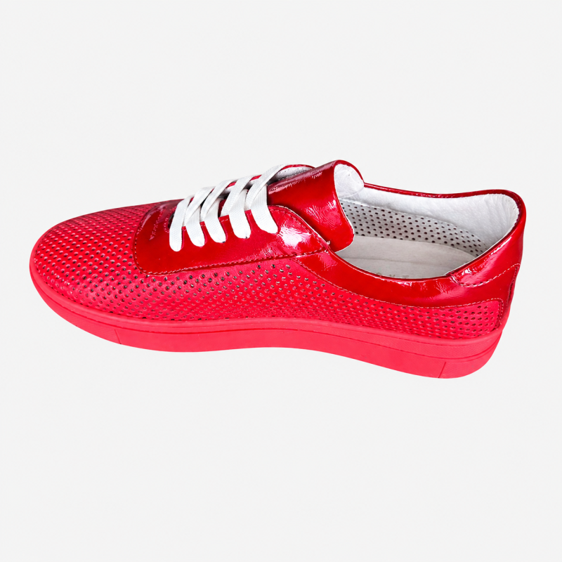 Жіночі мокасини Lion Shoes 60095-1 шкіряні червоні з лаковими вставками розмір 41